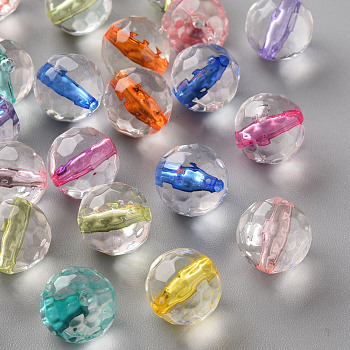 Transparent Acrylic Beads, Round, Faceted, Mixed Color, 12x11.5mm, Hole: 1.8mm