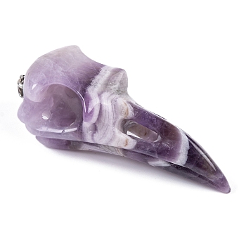 Natural Amethyst Big Pendants, Skull Bird Charms with 201 Stainless Steel Snap on Bails, Stainless Steel Color, 61~64x23x21mm, Hole: 6x3mm