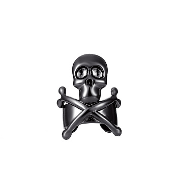 Brass Wide Skull Open Cuff Earrings, Gothic Non-piercing Jewelry for Men Women, Gunmetal, 14x10mm