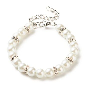 Glass Pearl Beaded Bracelet for Women, White, 7-3/8 inch(18.6cm)