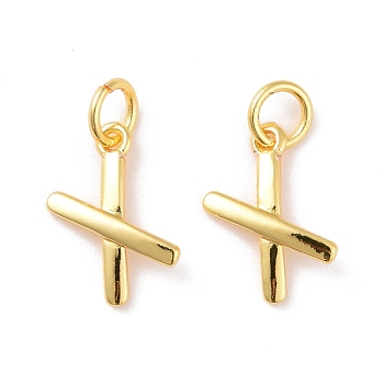 Brass Charms, with Jump Ring, Cadmium Free & Lead Free, Letter X, Real 18K Gold Plated, 13x10x1.5mm, Hole: 3mm