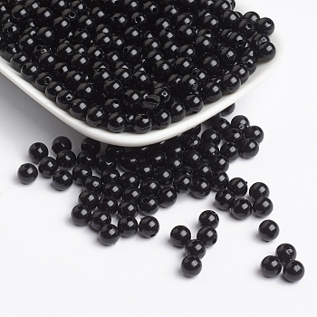 Opaque Acrylic Beads, Round, Black, Size: about 6mm in diameter, hole: 1mm