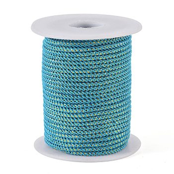 Round String Thread Polyester Cords, with Gold Wire, Deep Sky Blue, 2.5mm, about 21.87 yards(20m)/roll