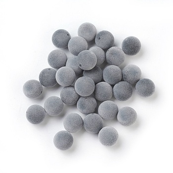 Flocky Acrylic Beads, Half Drilled, Round, Gray, 14mm, Hole: 1.6mm