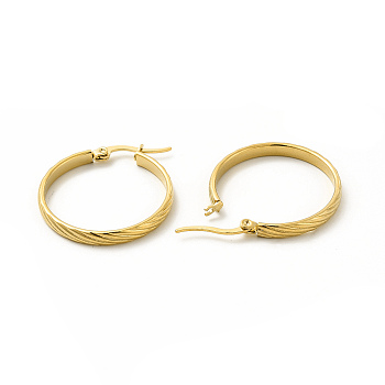 201 Stainless Steel Grooved Hoop Earrings with 304 Stainless Steel Pins for Women, Golden, 19x22x2mm, Pin: 0.6x1mm