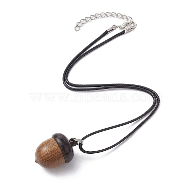Acorn Shape Ebony Wood Locket Pendant Necklace with Wax Cords(NJEW-JN04485)-4