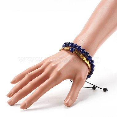 Natural Lapis Lazuli(Dyed) Stretch Bracelets Set for Girl Women(BJEW-JB06805-02)-7