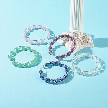 Natural & Synthetic Mixed Gemstone Beads Reiki Healing Cuff Bangles Set for Girl Women(X1-BJEW-TA00023)-2