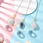 3Pcs Nuggets Natural Amethyst & Fluorite & Rose Quartz & Glass Round Hanging Suncatchers, with 304 Stainless Steel Cable Chains and Brass Sun Connector Charms, 265mm, Hole: 10mm(HJEW-JM04660)