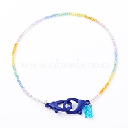 Rainbow Personalized Electroplate Glass Beaded Necklaces, Eyeglass Chains, Handbag Chains, with Resin Bear Pendants and Plastic Lobster Claw Clasps, Dark Blue, 19.49 inch(49.5cm)(NJEW-JN03410-02)