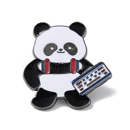 Sports Theme Panda Enamel Pins, Gunmetal Alloy Brooch for Backpack Clothes, Electronic Sports, 27.5x27mm(JEWB-P026-A06)