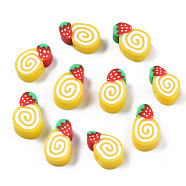 Handmade Polymer Clay Beads, Cake with Strawberry, Gold, 10~13x7~10x4mm, Hole: 1.6mm(CLAY-N011-018C)