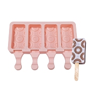 Food Grade DIY Rectangle Ice-cream Silicone Molds, Ice Pop Molds, for Making Ice Cream, 4 Cavities, Light Salmon, 129x180x23mm, Inner Diameter: 69x35mm(DIY-D062-01C)