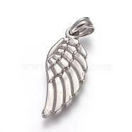 304 Stainless Steel Pendants, Wing, Stainless Steel Color, 35x14.5x3.5mm, Hole: 5x7mm(STAS-E449-28P)