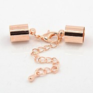 Iron Chain Extender, with Lobster Claw Clasps and Brass Cord Ends, Rose Gold, 33mm, Cord End: 9x5mm, hole: 4mm(KK-K002-4mm-RG)