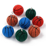Opaque Resin Pendants, with Platinum Tone Iron Loop, Basketball Shape, Mixed Color, 26~28x22mm, Hole: 2mm(RESI-R426-16)