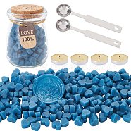 CRASPIRE Sealing Wax Particles Kits for Retro Seal Stamp, with Stainless Steel Spoon, Candle, Glass Jar, Midnight Blue, 7.3x8.6x5mm, about 110~120pcs/bag, 2 bags(DIY-CP0003-60S)