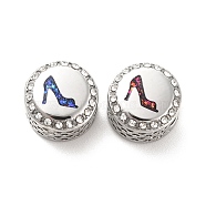 304 Stainless Steel European Beads, with Enamel & Rhinestone, Large Hole Beads, Stainless Steel Color, Flat Round with High Heel, Mixed Color, 12x8mm, Hole: 4mm(STAS-D180-15P)