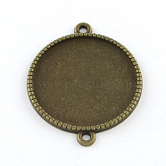 Tibetan Style Alloy Flat Round Cabochon Connector Settings, Cadmium Free & Nickel Free & Lead Free, Antique Bronze, Tray: 20mm, 29x23x2mm, Hole: 2mm, about 366pcs/1000g(TIBE-Q038-001F-AB-NR)