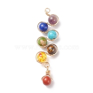 Chakra Gemstone Beaded Big Pendants, with Copper Wire, Round, 70x20x89mm, Hole: 2mm(PALLOY-JF01626)