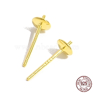 925 Sterling Silver Stud Earring Findings, for Half Drill Beads, with S925 Stamp, Real 18K Gold Plated, 13x4.1mm, Inner Diameter: 3.7mm, Pin: 11x0.7mm(STER-Z005-03G)