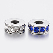 304 Stainless Steel Rhinestone Beads, Large Hole Beads, Column, Mixed Color, 14x6mm, Hole: 6mm(STAS-H446-110P)