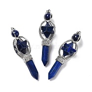 Natural Lapis Lazuli Big Pendants, Dyed, Eco-Friendly Brass Finding, Platinum, Cadmium Free & Lead Free, Sceptre, 61x24mm, Hole: 7x4.5mm(G-I322-07P-02)