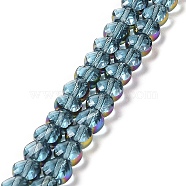 Electroplate Transparent Glass Beads Strands, Rainbow Plated Edge Beads , Faceted Flat Round, Sky Blue, 5.5~6x6~7x3.5~4.5mm, Hole: 1~1.2mm, about 100pcs/strand, 20.79''(52.8cm)(EGLA-Z001-02E)