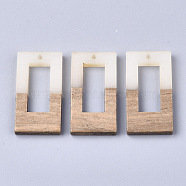 Resin & Walnut Wood Pendants, Rectangle, Antique White, 38x19.5x4mm, Hole: 2mm(RESI-S358-26G)