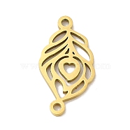 Vacuum Plating 201 Stainless Steel Hollow Leaf Links, Real 18K Gold Plated, 17x9x1mm, Hole: 1.2mm(STAS-E217-30G)