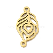 PVD Vacuum Plating 201 Stainless Steel Hollow Leaf Links, Real 18K Gold Plated, 17x9x1mm, Hole: 1.2mm(STAS-E217-30G)