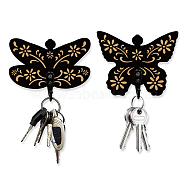 Wooden & Zinc Alloy Hook Hangers, Wall Mounted Key Hooks, Butterfly & Dragonfly, Black, 120x75~95x7mm, 2 style, 1pc/style, 2pcs/set(DIY-WH0460-002)