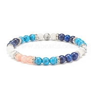 Natural Lapis Lazuli(Dyed) & Gemstone Round Beaded Bracelet for Women, Inner Diameter: 2-1/8 inch(5.5cm)(BJEW-JB08336-02)