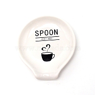 Ceramic Spoon Holder, Flat Round with Word & Coffee Pattern, Creamy White, 98x87.5x18mm, Inner Diameter: 75x70mm(AJEW-WH0235-21)