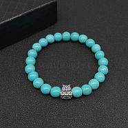 Synthetic Turquoise Stretch Bracelets for Women Men, with Tibetan Style Animals Alloy Beads, Owl, No Size(IS4293-4)