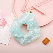 Satin Elastic Hair Accessories, for Girls or Women, Scrunchie/Scrunchy Hair Ties, Aquamarine, 50mm, Inner Diameter: 25mm(PW-WG82080-06)