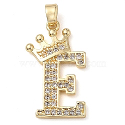 Rack Plating Brass Micro Pave Cubic Zirconia Pendants, Long-Lasting Plated, Lead Free & Cadmium Free, Real 18K Gold Plated, Letter E, 22~24x12~22x2mm, Hole: 3x4mm(KK-D535-01E-RS)