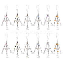 Alloy & Acrylic Mobile Straps, Star & Moon, Mixed Color, 13.4cm, 12pcs/set(HJEW-GO00063)