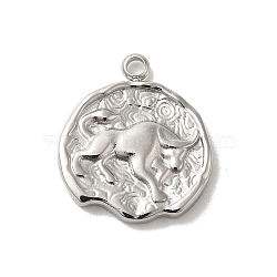 304 Stainless Steel Pendants, Textured Flat Round with Constellations Charm, Stainless Steel Color, Taurus, 17.5x15.5x2mm, Hole: 1.8mm(STAS-B074-08P-04)