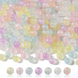 Rainbow Iridescent Plating Acrylic Beads, Glitter Beads, Round, Mixed Color, 8x7mm, Hole: 1.8mm(MACR-YW0002-19B)