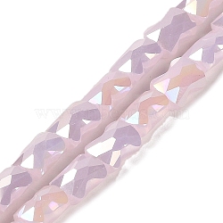 AB Color Plate Glass Beads Strands, Imitation Jade, Faceted Bamboo Stick, Pink, 8x6x4mm, Hole: 1mm, about 70~71pcs/strand, 22.05 inch(56cm)(EGLA-P051-06D-C01)