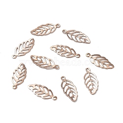 Ion Plating(IP) 304 Stainless Steel Charms, Hollow, Leaf, Rose Gold, 13x5.5x0.3mm, Hole: 1mm(STAS-F160-33RG)