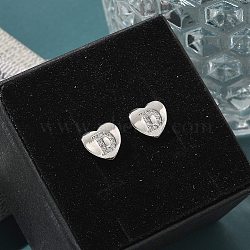 Rack Plating Brass Micro Pave Clear Cubic Zirconia Stud Earrings, Heart, Letter D, 8.5x9.5mm(EJEW-K299-01P-D)