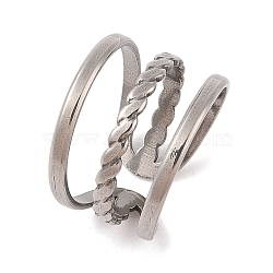 Non-Tarnish Twist 304 Stainless Steel Three-layer Cuff Rings for Women, Stainless Steel Color, 14mm, Adjustable(RJEW-G322-02P)