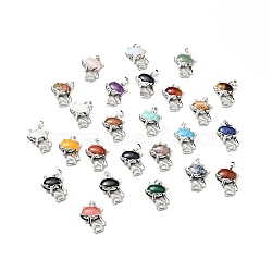 Natural & Synthetic Mixed Gemstone Pendants, with Platinum Tone Brass Findings, Lead Free & Cadmium Free, Fox Charms, Mixed Dyed and Undyed, 30~32x22x7~8mm, Hole: 5x8mm(G-G871-04P)