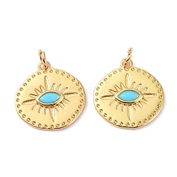 Brass Cubic Zirconia Pendants, with Jump Ring, Long-Lasting Plated, Lead Free & Cadmium Free, Oval with Eye Pattern, Real 18K Gold Plated, 18.5x18x2.5mm(ZIRC-C022-25G)