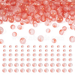 300Pcs Frosted Transparent Glass Beads, with Gold Powder, Round, Salmon, 6~10mm, Hole: 1mm(GLAA-TA0002-78D)