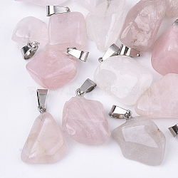 Natural Rose Quartz Pendants, with Stainless Steel Snap On Bails, Nuggets, 15~35x10~20x5~15mm, Hole: 3x7.5mm(G-Q996-31)