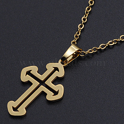 201 Stainless Steel Pendants Necklaces, with Cable Chains and Lobster Claw Clasps, Cross, Golden, 17.71 inch(45cm), 1.5mm(NJEW-S105-JN718-45-2)
