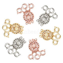 Brass Box Clasps, Multi-Strand Clasps, with Spring Ring Clasps, Flat Round, 3-Strands, 6-Holes, Mixed Color, 24x11x5.5mm, Hole: 2mm, 3 colors, 2sets/color, 6sets/box(KK-SC0001-68)